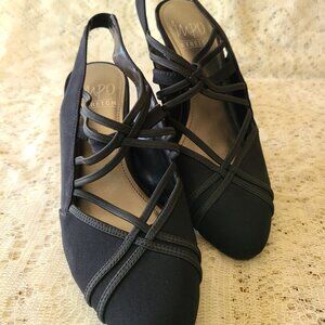 IMPO STRETCH VARIEL BLACK STRETCHY, STRAPPY, SLINGBACK DRESS PUMPS 7& 1/2 MEDIUM